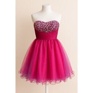 Mac Duggal 00 Strapless Sequin Tulle Party Dress Pink Formal Prom Cocktail Gown